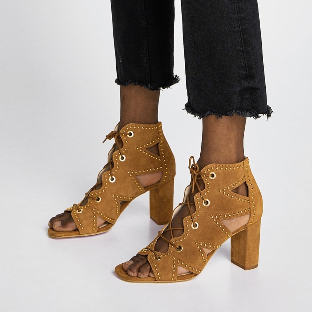 ZARA Leather Lace-up Sandals:Leather, US 8/EUR 39